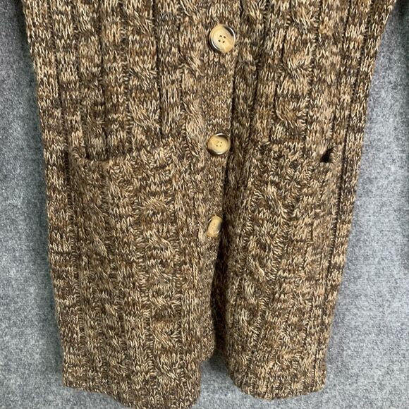 Carolyn Taylor Longline Hooded Button Cardigan Bulky Cable Patch Pockets Sz M - Picture 3 of 12